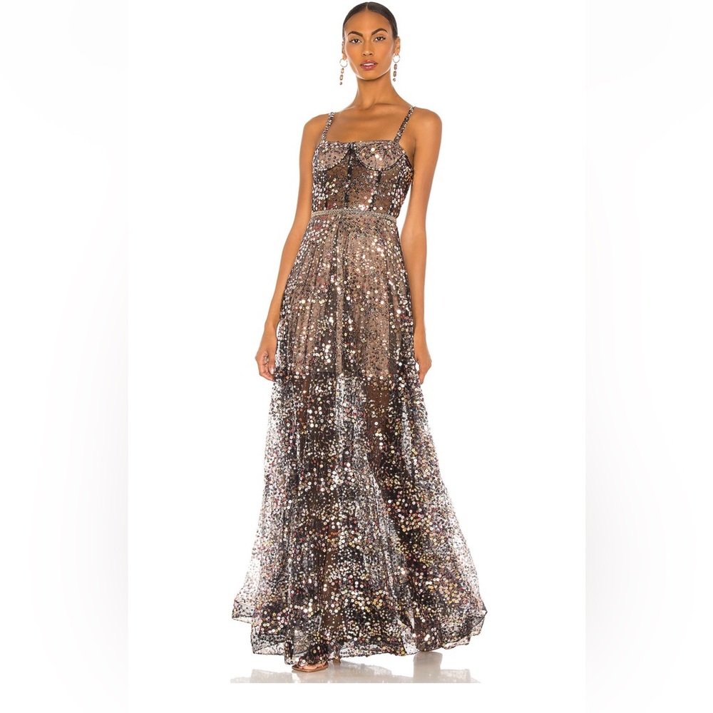 Bronx and Banco Midnight noir gown in gold and black